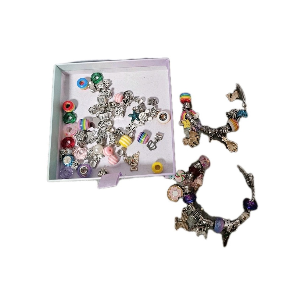 LOT OF SLIDE CHARM BRACELETS ASSORTED LOT MULTI COLOR ART GLASS